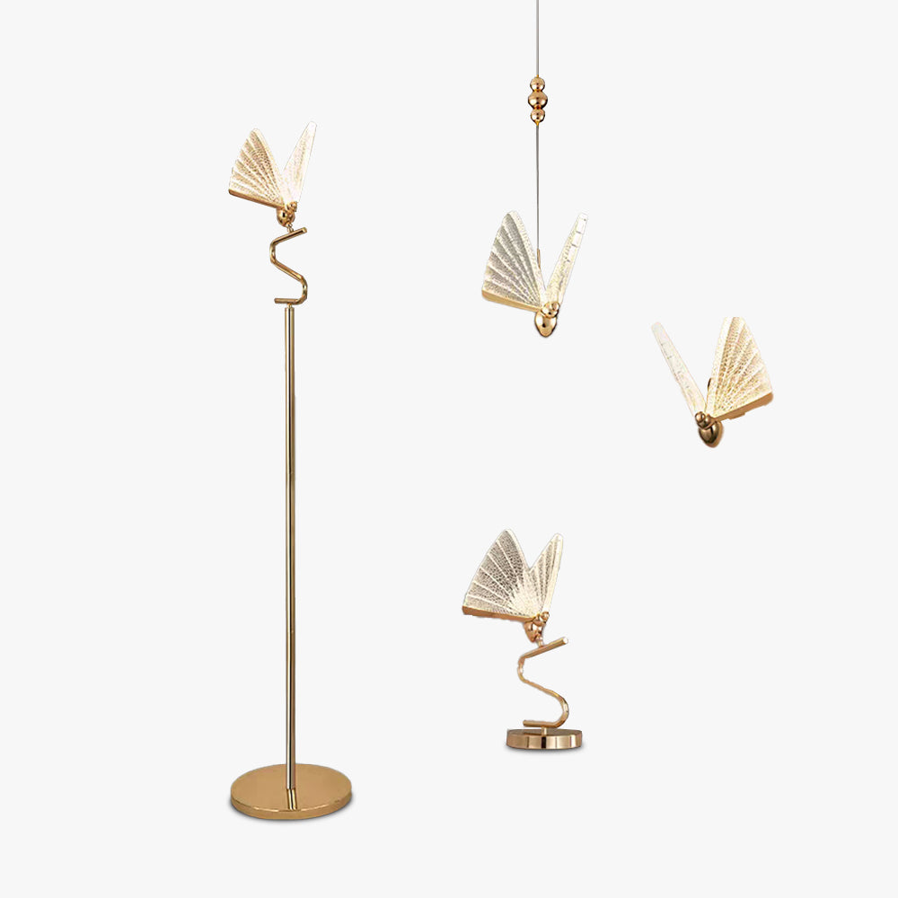 Moderne sommerfuglelysekrone, bord- og gulvlampe, 4 stilarter
