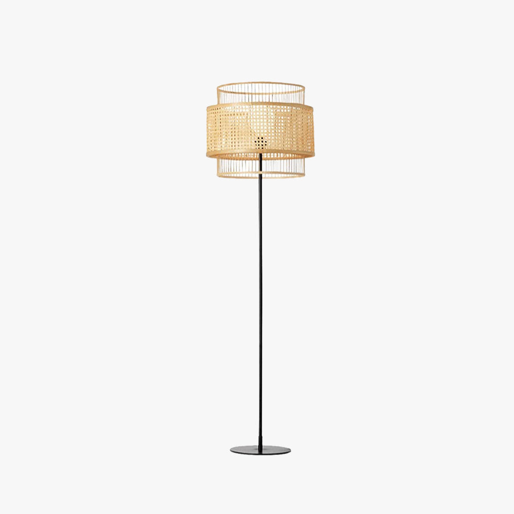 Ozawa Zen Rattan/Willow Weave Tri-Layer Floor Lamp, Wood