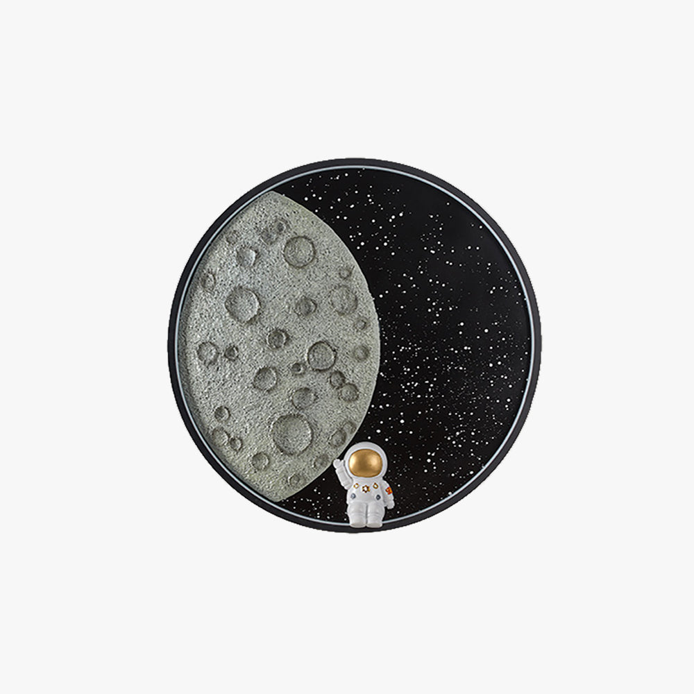 Candeeiro de parede Aria redondo Lua Astronauta preto, metal