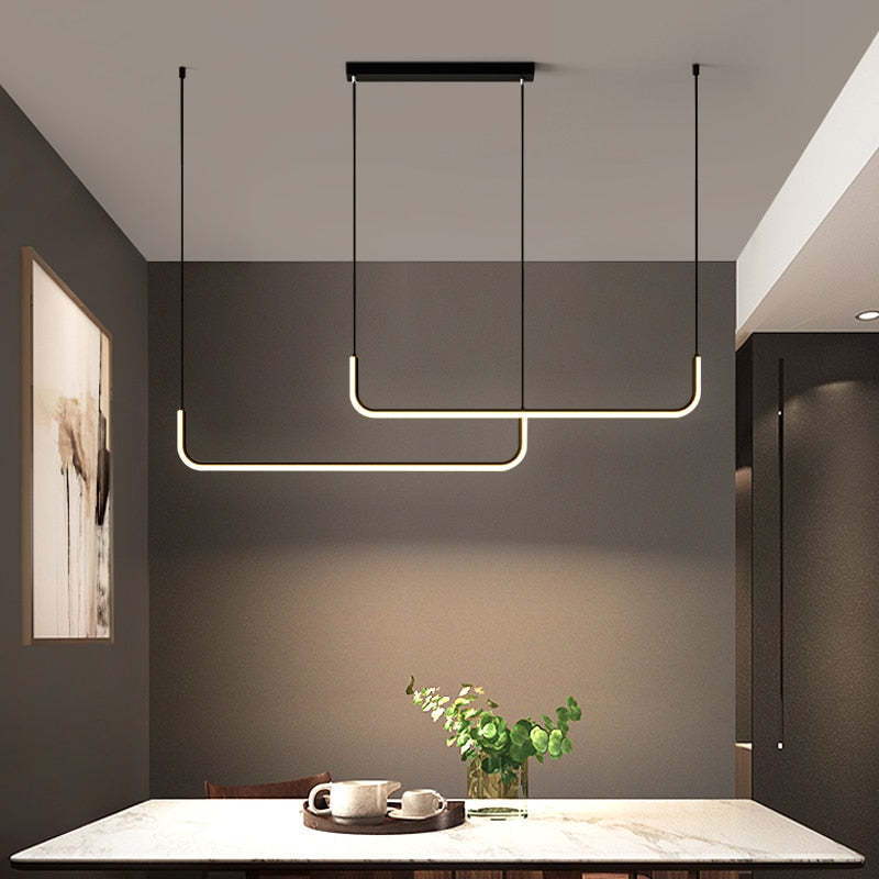 Sorev Modern Linear Pendant Light Double Frame, Black/Gold
