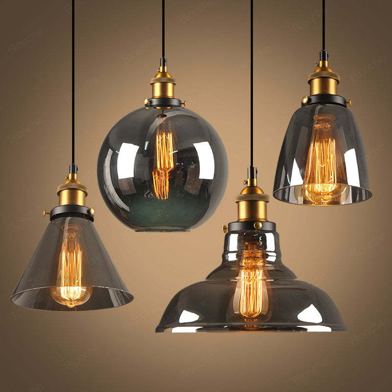 Teni Industrial Glass Pendant Light Clear/Amber/Smoke Grey