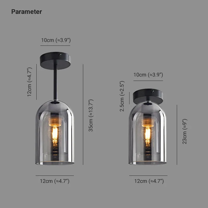 Valentina Modern Cylinder Semi-Flush Mount Clear Glass Ceiling Light, Cognac/Grey