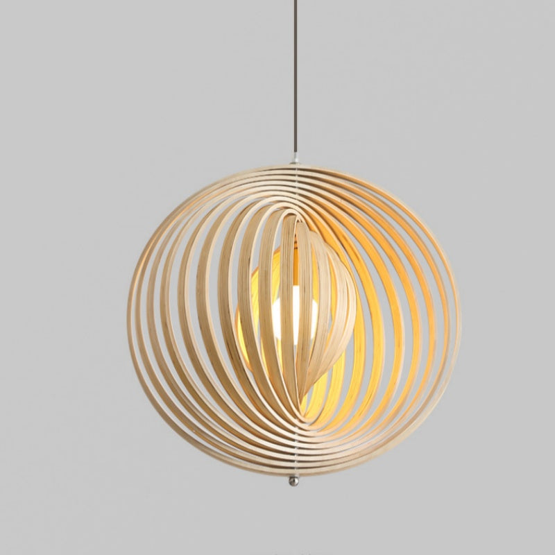 Muto Japanese LED Pendant Light Black/Gold Wood Bedroom/Bar