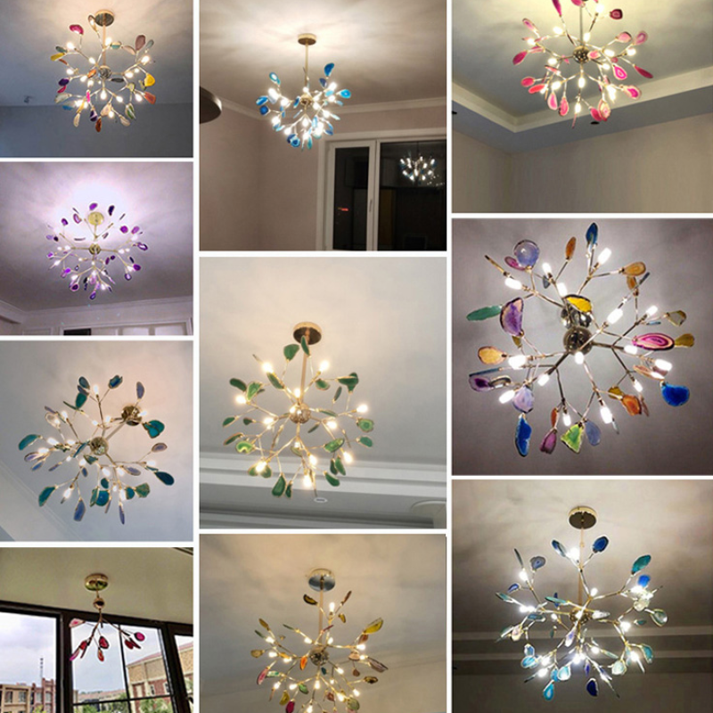 Candeeiro de teto Aria criativo em ágata colorida, para quarto/sala de estar