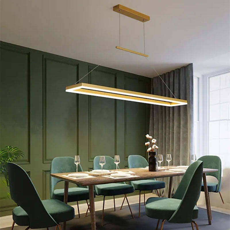 Nexil Modern Rectangular Hanging Pendant Light, Gold/Coffee