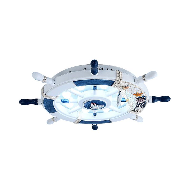 Candeeiro de teto moderno Aria, em metal, em forma de leme, de montagem rente ao teto, branco/azul, para crianças