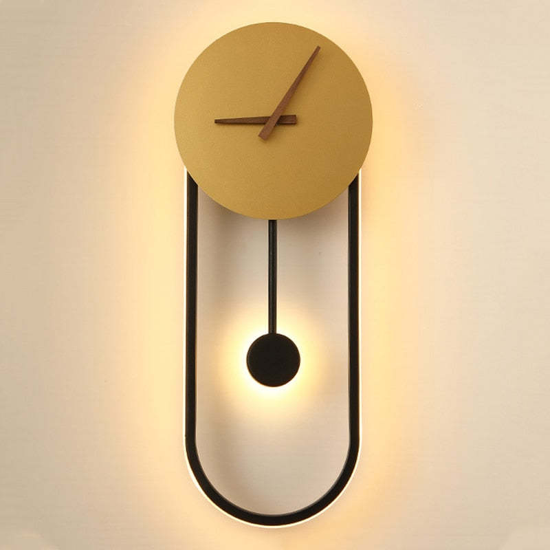 Arisha Nordic Clock Wall Lamp, Gold & Black