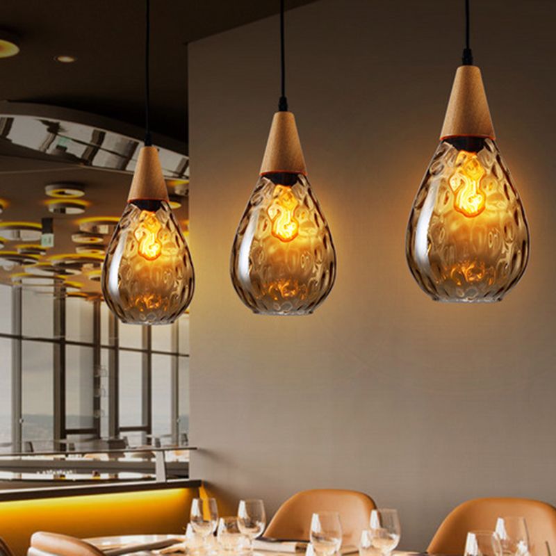 Alverin Pendant Light Glass Wood Amber