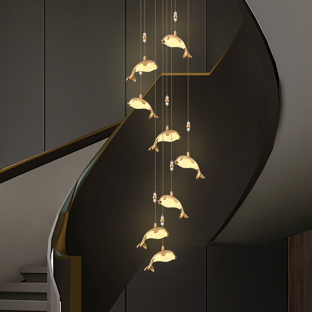 Arisha modern kreativ delfinformad pendellampa i metall, guld, metall