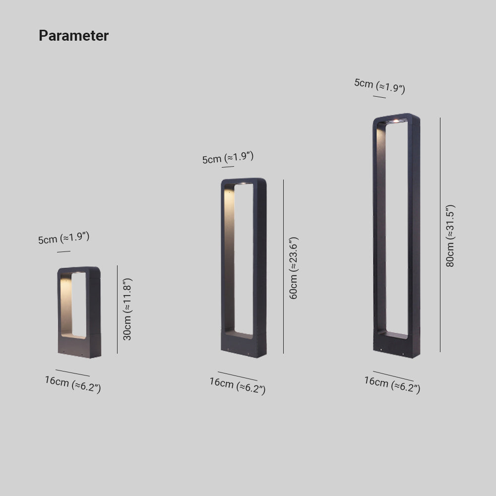 Ray modern utomhusgånglampa i svart metall med ihålig rektangulär design