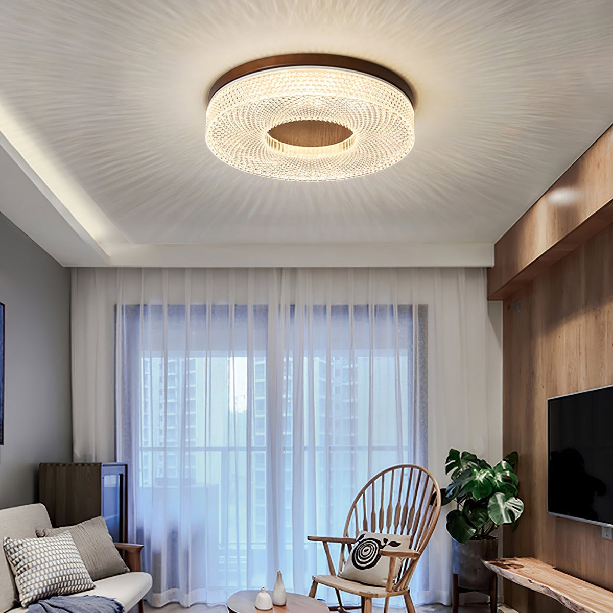 Nirinelle-loftlampe med akrylring, moderne og minimalistisk