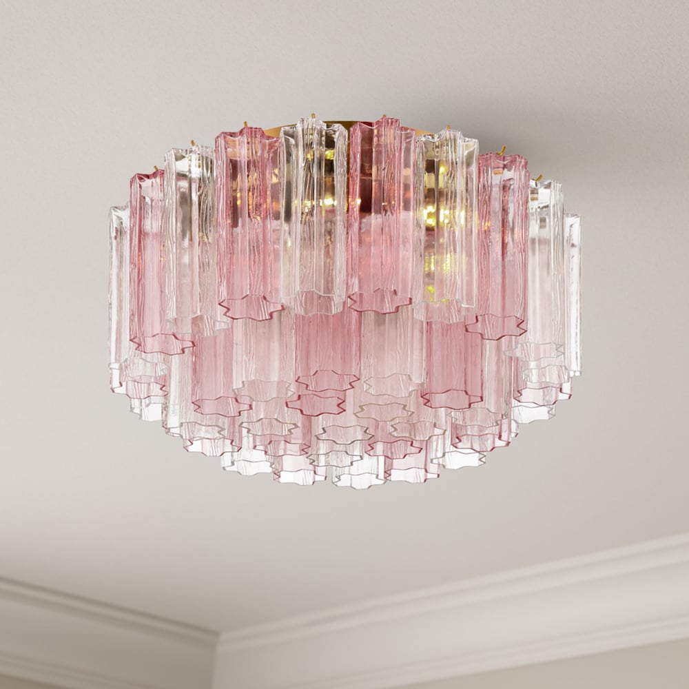 Eiruaya-loftlampe i ravfarvet lagdelt glasrør