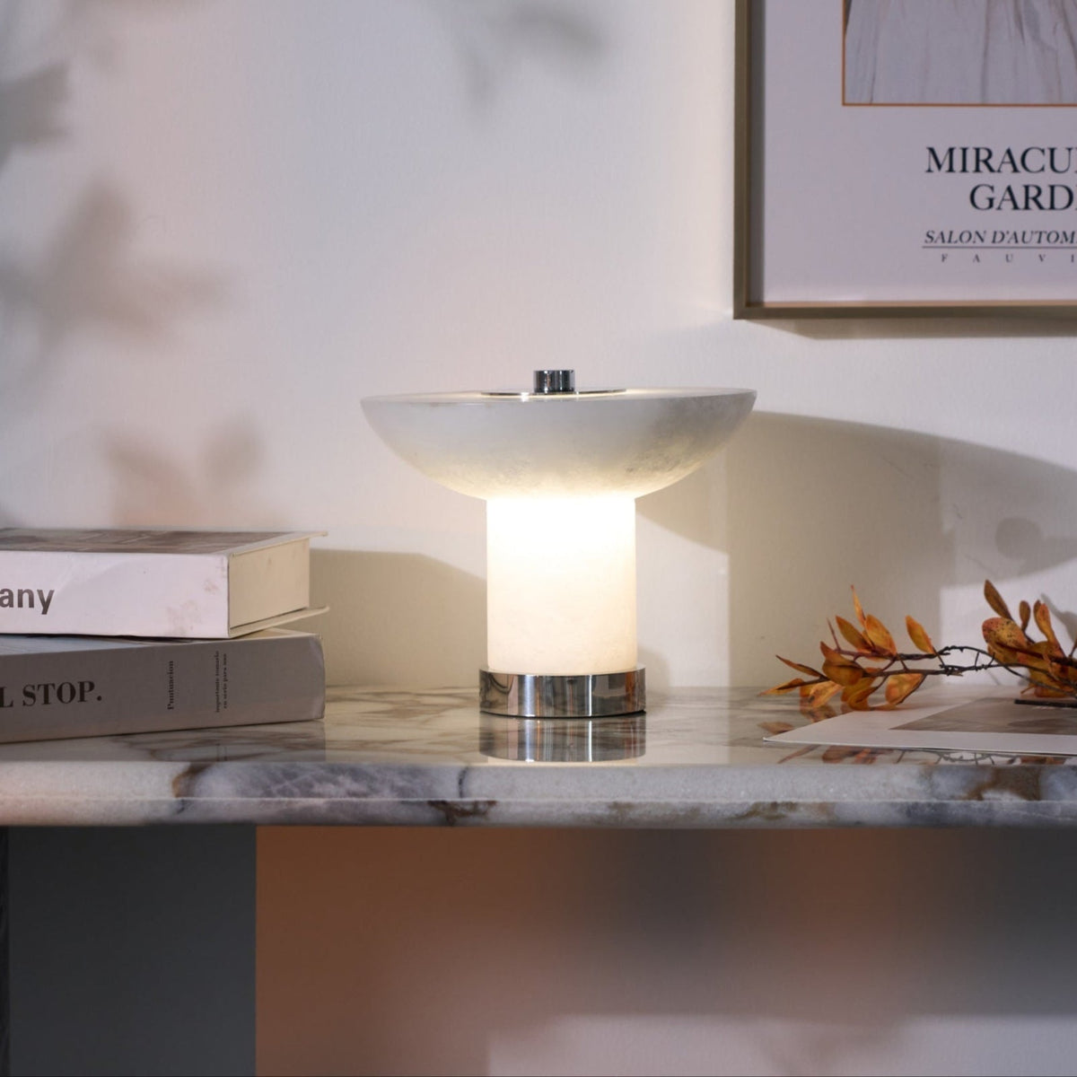 Candeeiro de mesa em alabastro com formato de cogumelo Eurnoran