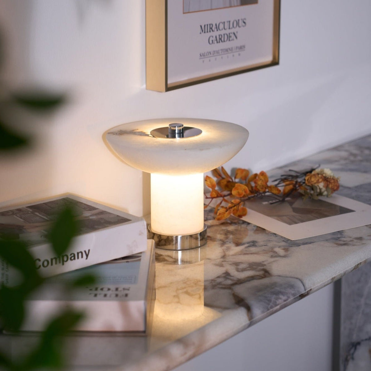 Candeeiro de mesa em alabastro com formato de cogumelo Eurnoran