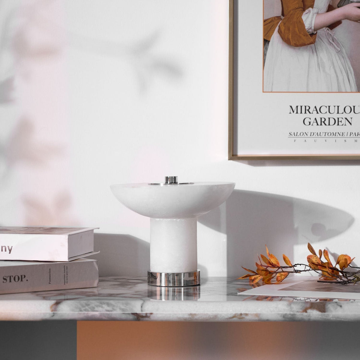Candeeiro de mesa em alabastro com formato de cogumelo Eurnoran