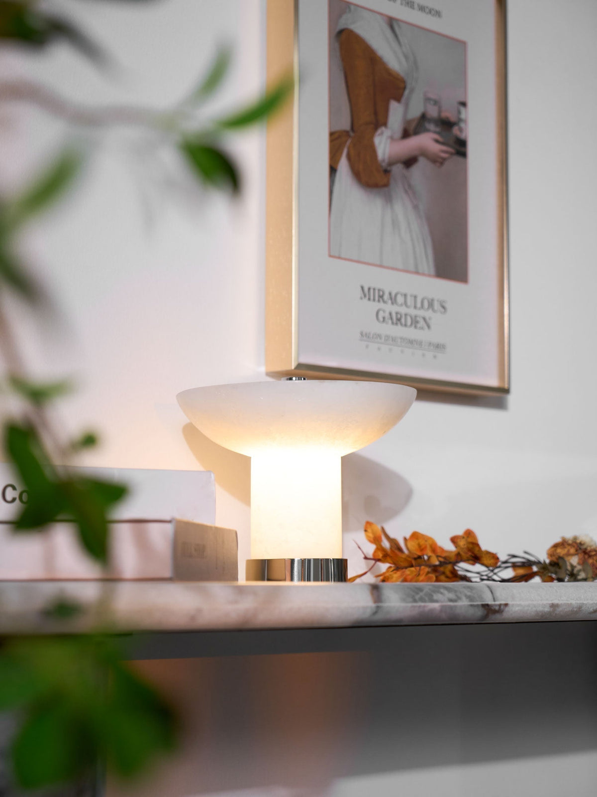 Candeeiro de mesa em alabastro com formato de cogumelo Eurnoran
