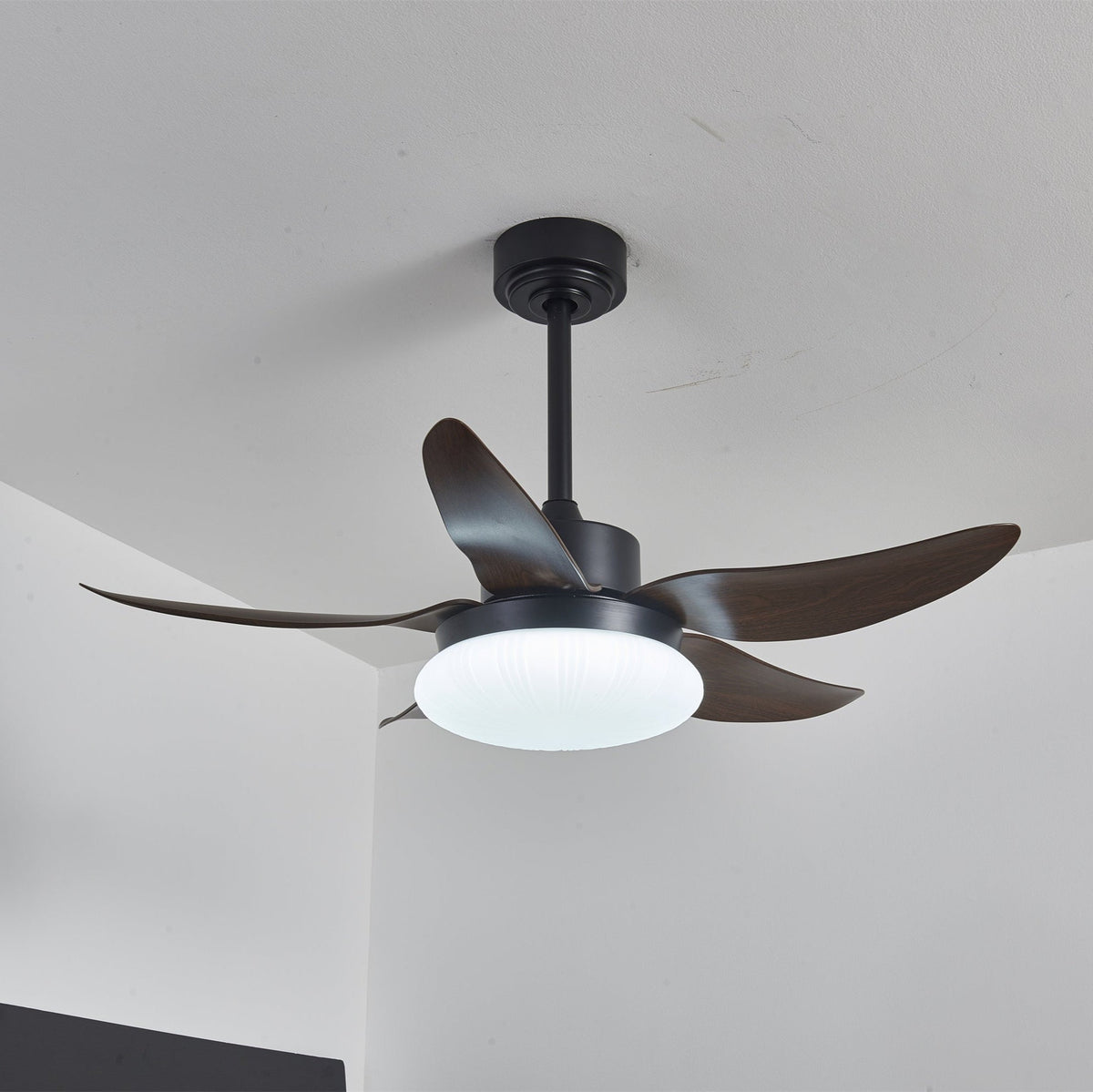 Ventoinha de teto moderna com luz em madeira Zerith