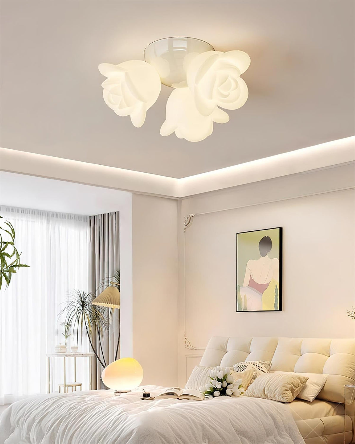 Loftslampe med metalroset og blomsterkunstnerisk accent i PE-rosenform