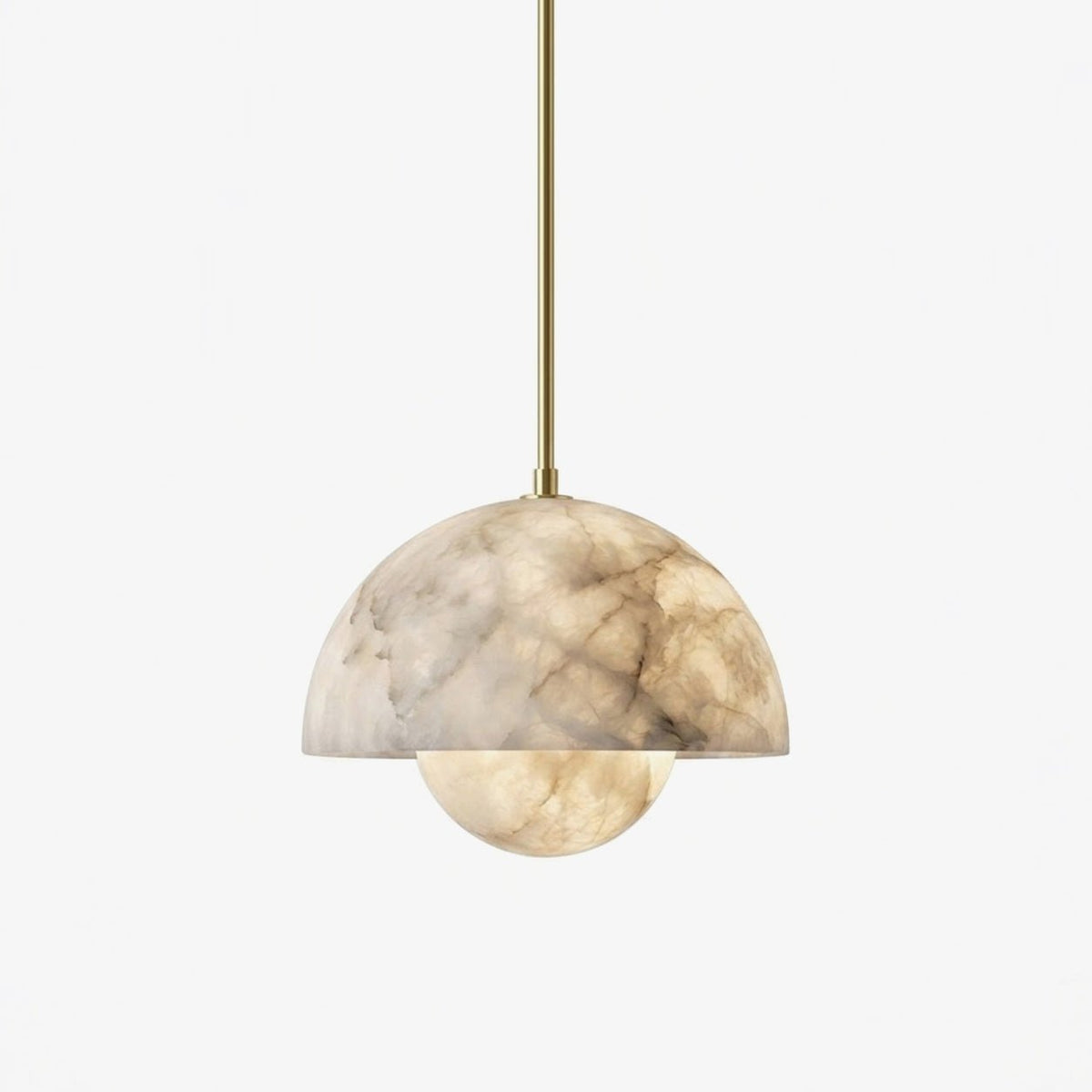 Taklampa med alabasterknopp, kupol och mässing