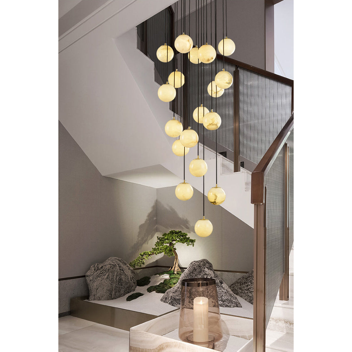 Candelabro moderno de alabastro com várias esferas Belen