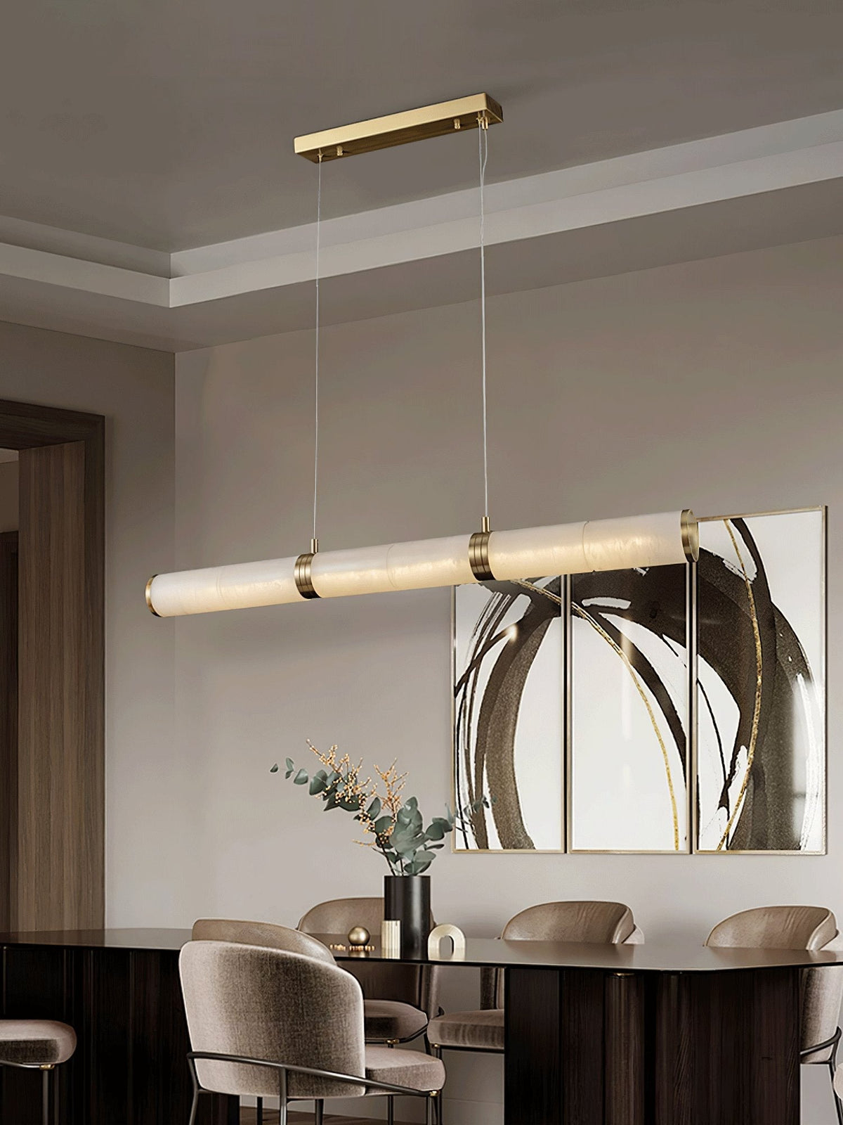 Gevrel minimalistisk linjär pendellampa i alabaster