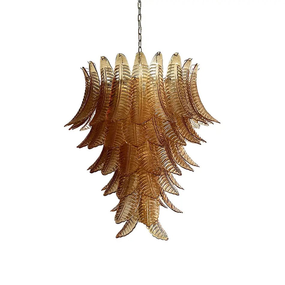 Veleena lysekrone med lagdelte blade i ravfarvet Murano-glas