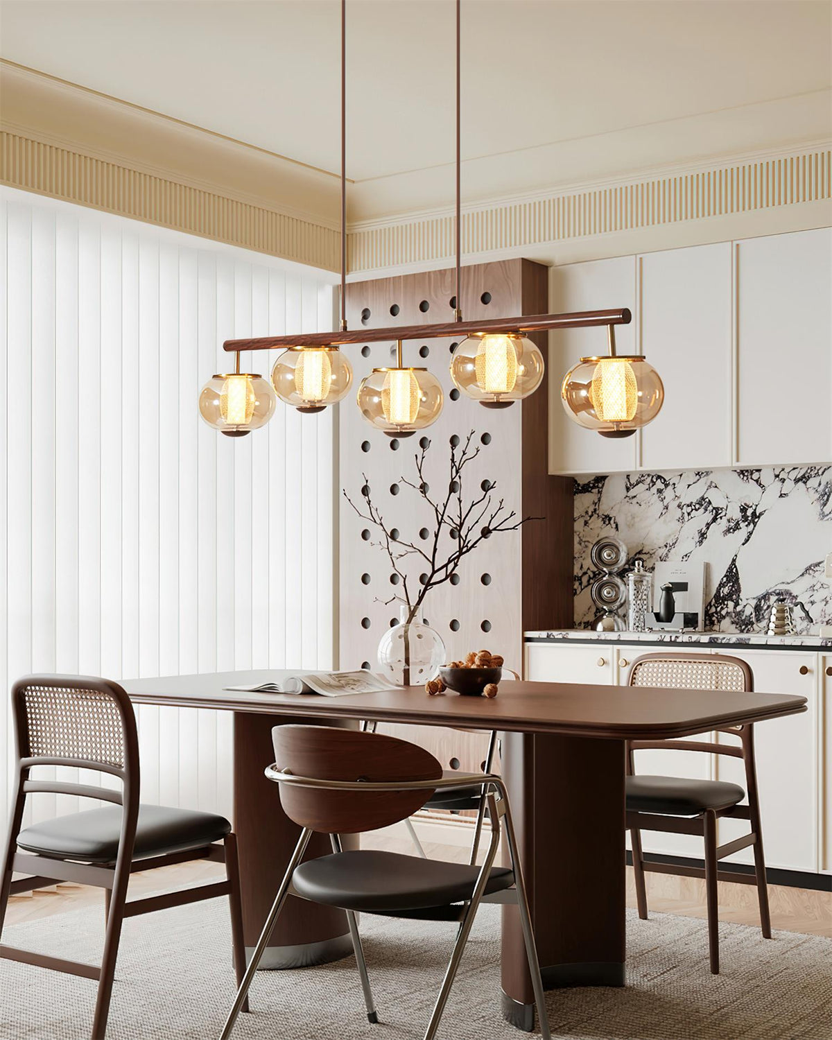 Alviora pendellampe, træ, glas, lineær, japandi