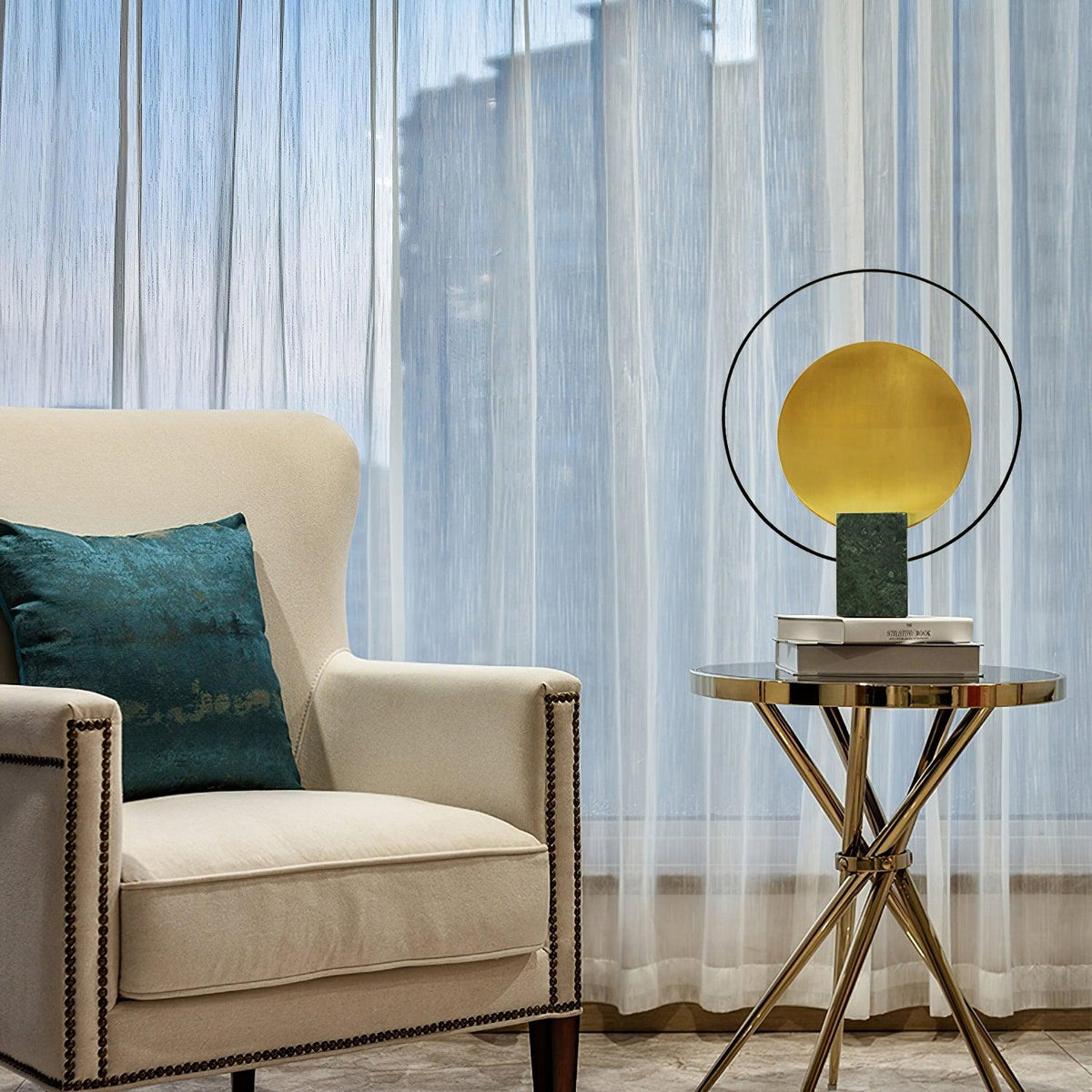 Candeeiro de mesa Lirixy geométrico em mármore