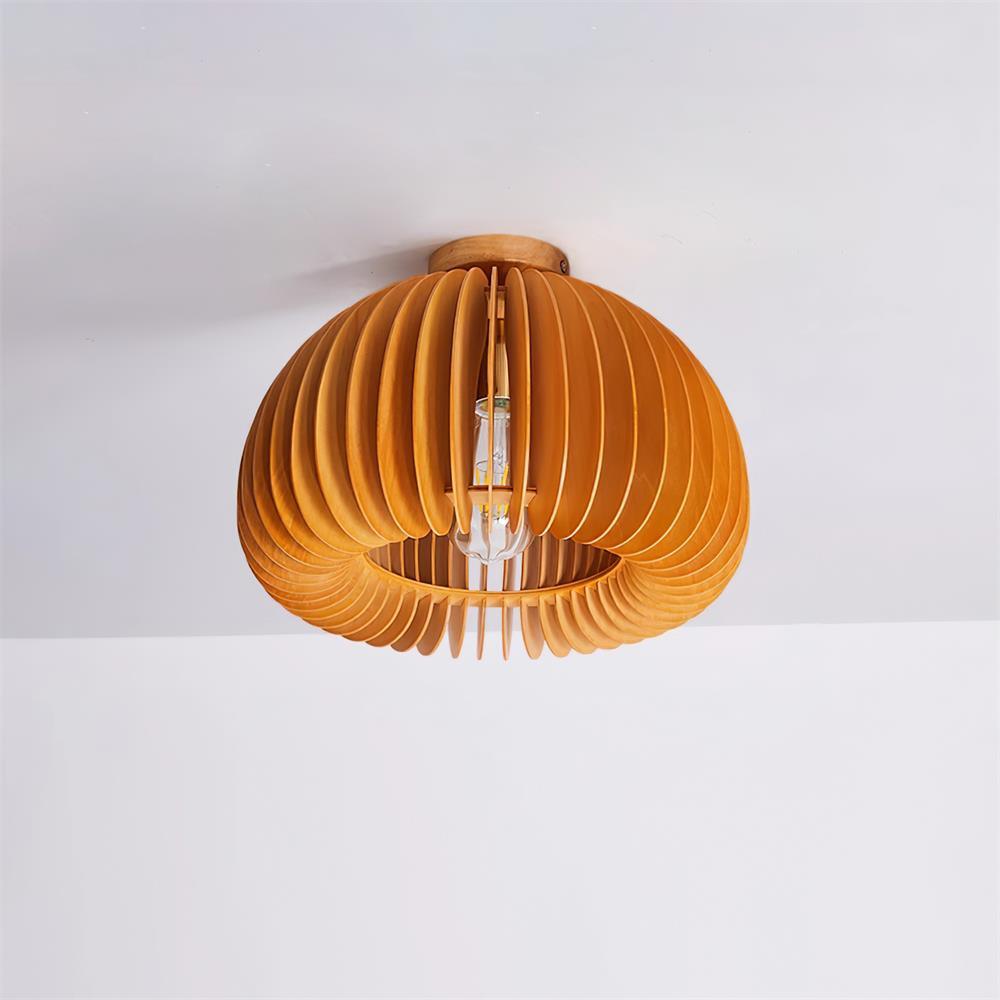 Græskarformet loftslampe med baldakin og skærm i lindetræ, naturlig