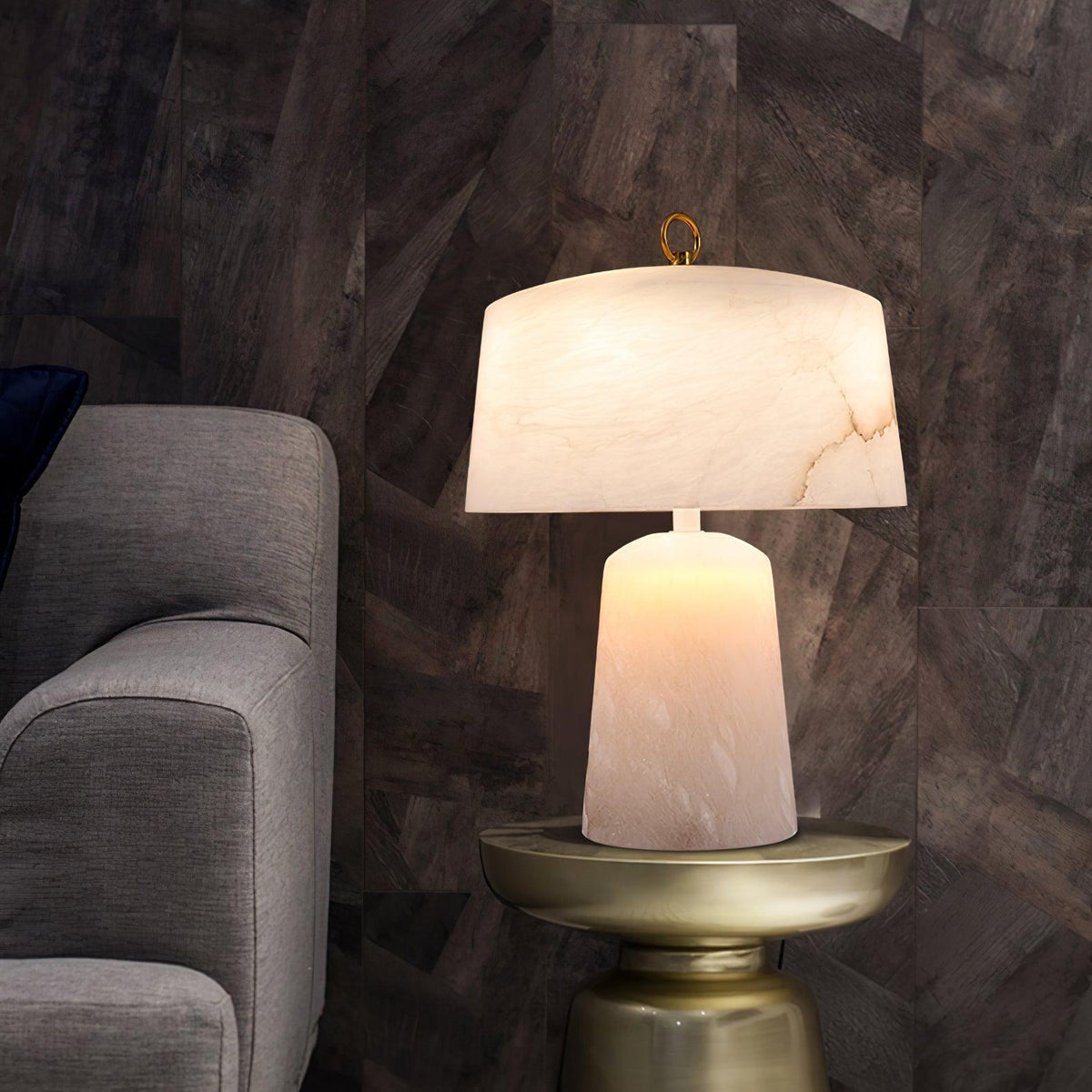 Eurvynyra bordslampa med trumma i alabaster