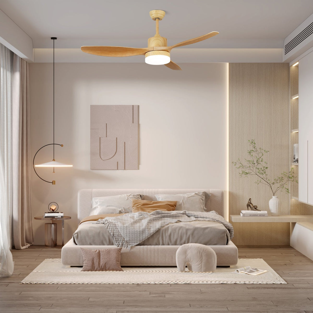 Ventoinha de teto com luz Arysen em madeira minimalista