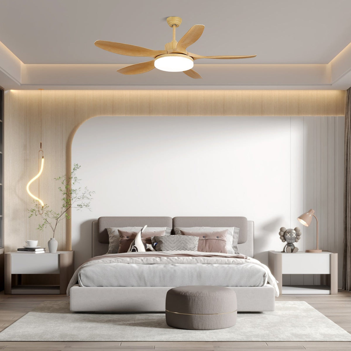 Ventoinha de teto com luz Arysen em madeira minimalista