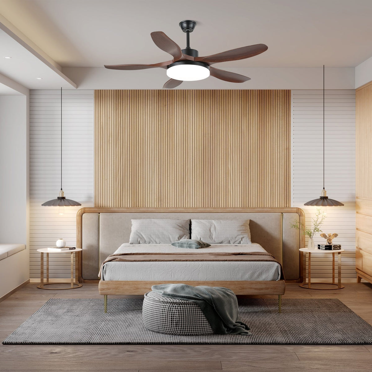 Ventoinha de teto com luz Arysen em madeira minimalista