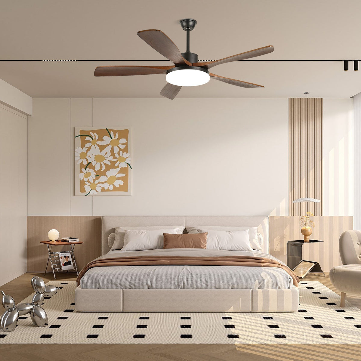 Ventoinha de teto com luz Arysen em madeira minimalista