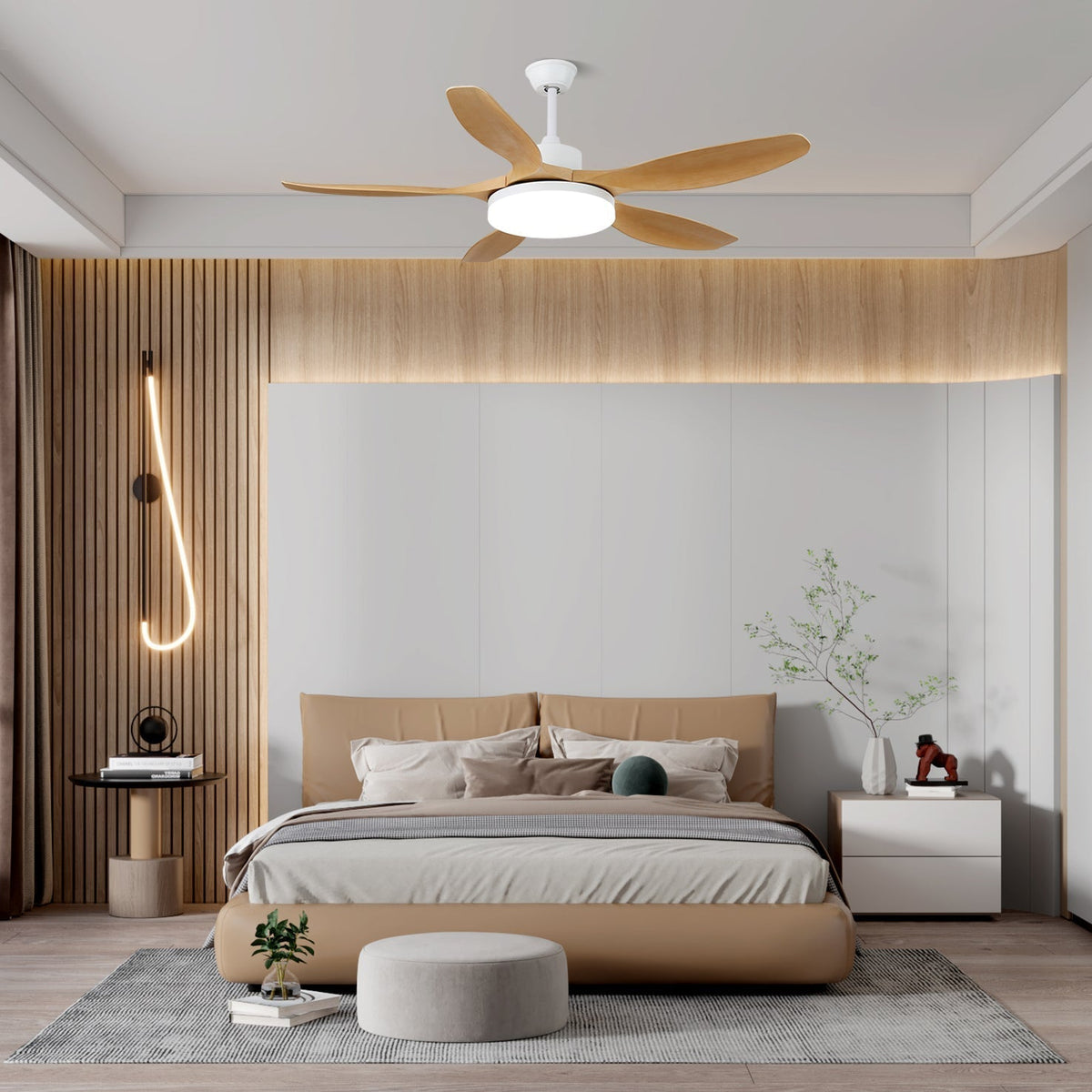 Ventoinha de teto com luz Arysen em madeira minimalista