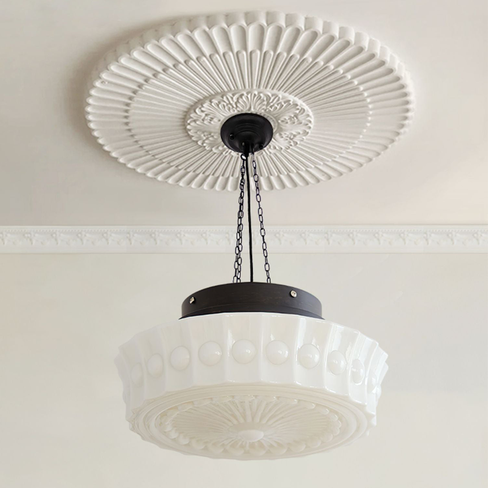 Valentina vintagependellampa med kupol i fransk lantstil, vit/beige
