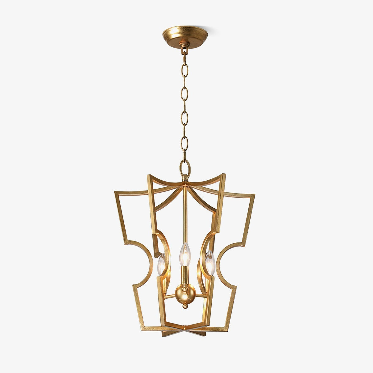Lustre Niroxa com estrutura de lanterna dourada