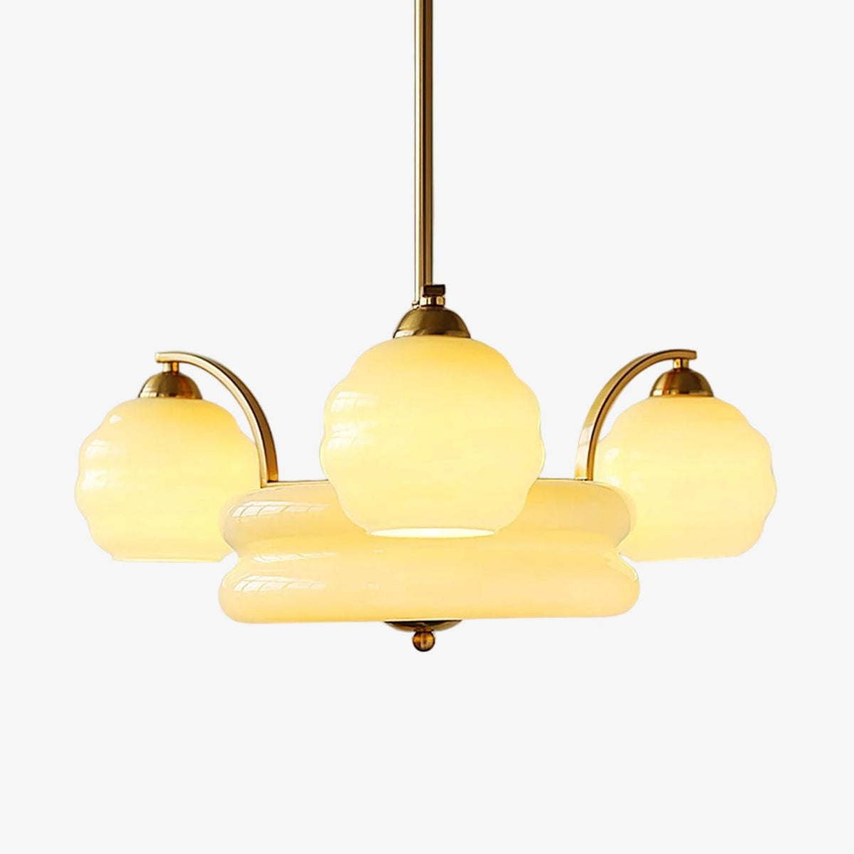 Celeelle art déco-vintagekrona med gyllene glasskärmar
