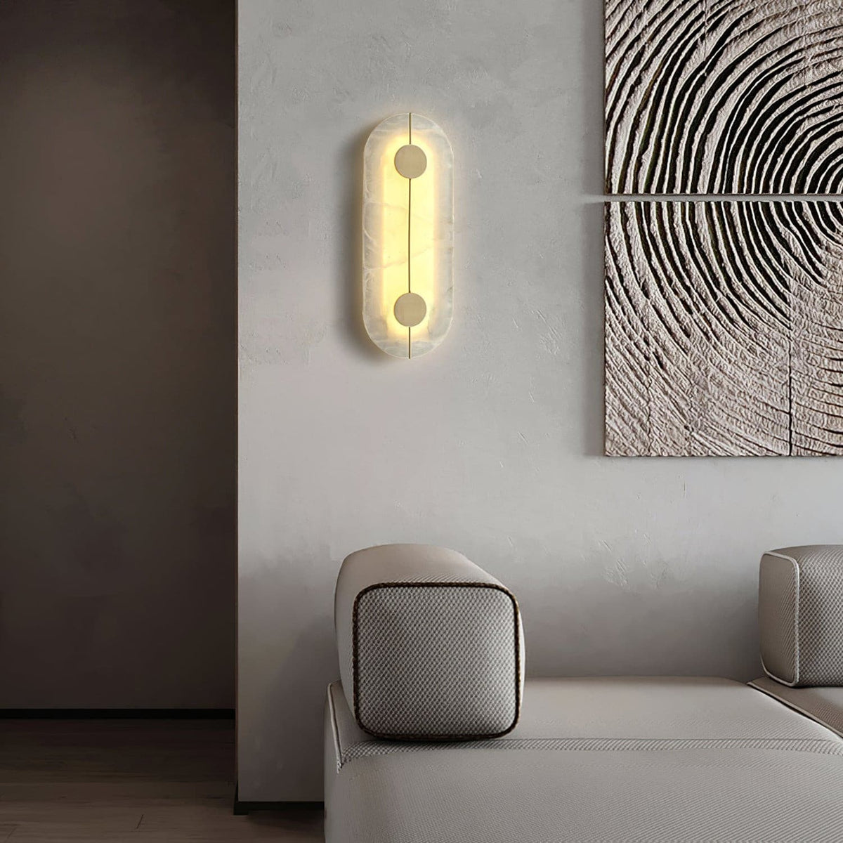 Konstnärlig vägglampa i dolomit och koppar med retrostil