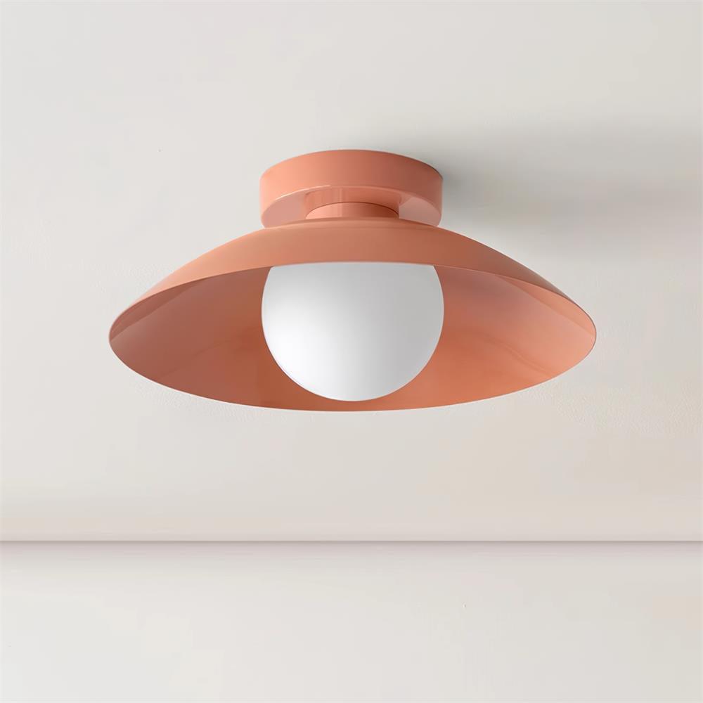 Loftslampe med metalskærm og glas, med forskellige farvemuligheder