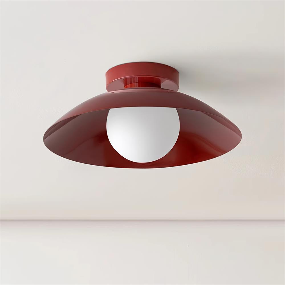 Loftslampe med metalskærm og glas, med forskellige farvemuligheder