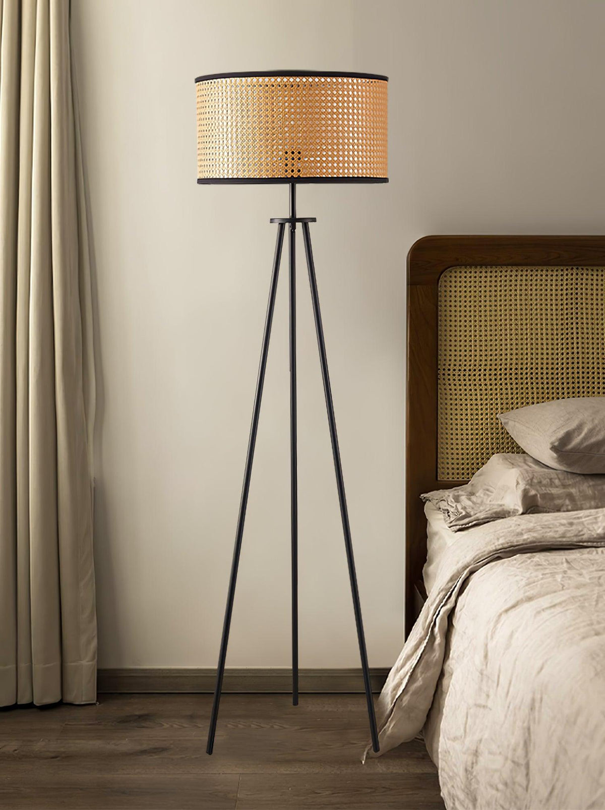 Trio vintage-gulvlampe i bambus