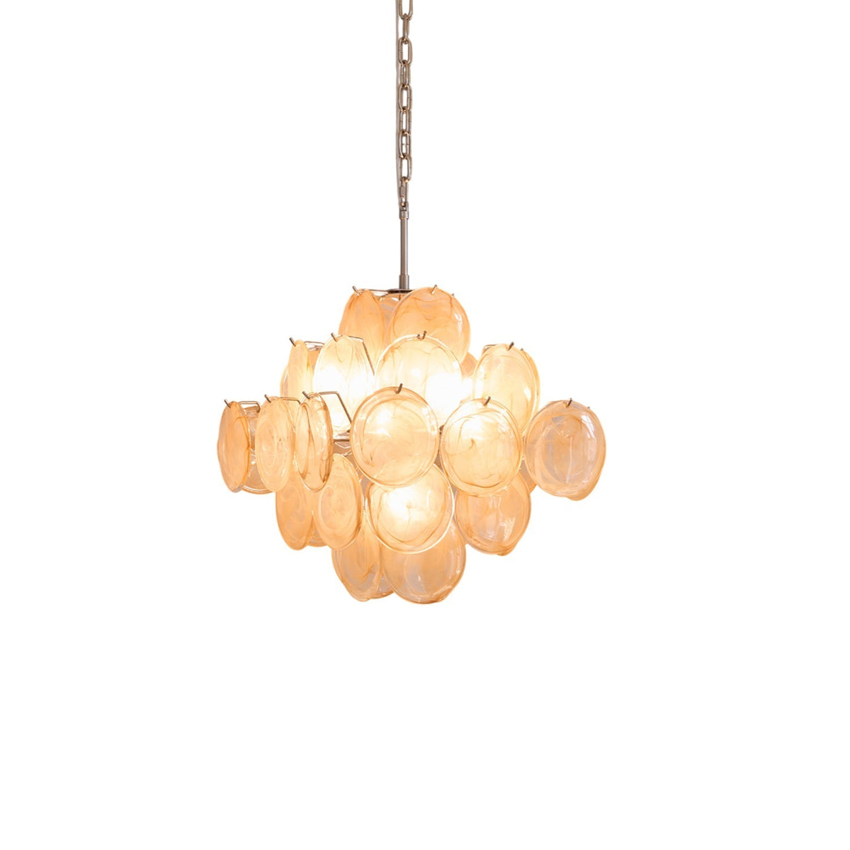 Lioraleon lysekrone i abrikosfarvet Murano-glas med skiver, lagdelt kunstnerisk