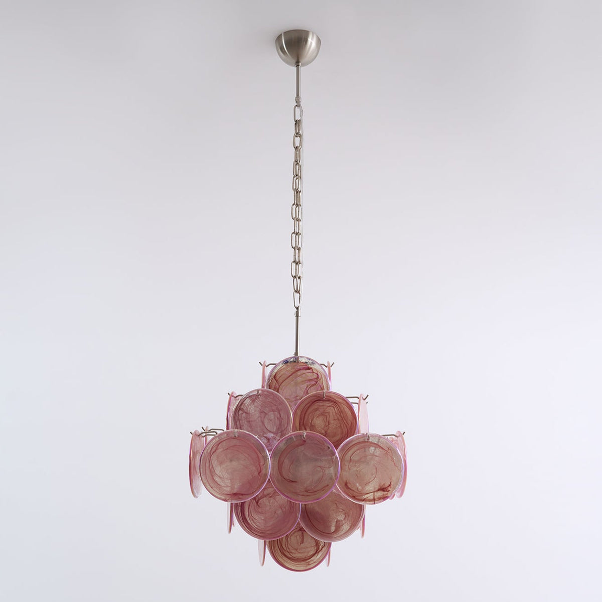 Candeeiro de teto Celeian romântico de discos de vidro rosa, com camadas