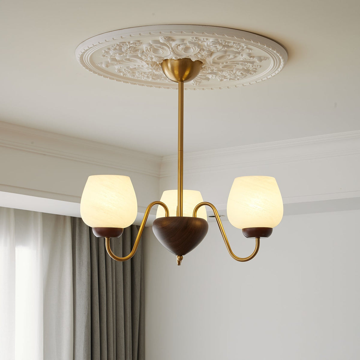 Candeeiro de teto de madeira e vidro elegante premium Sytheiel