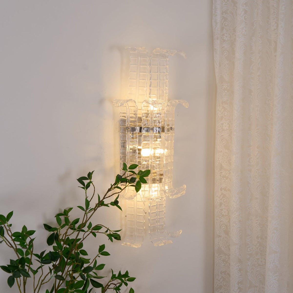 Celearia vägglampa med klar panel i geometriskt Murano-glas