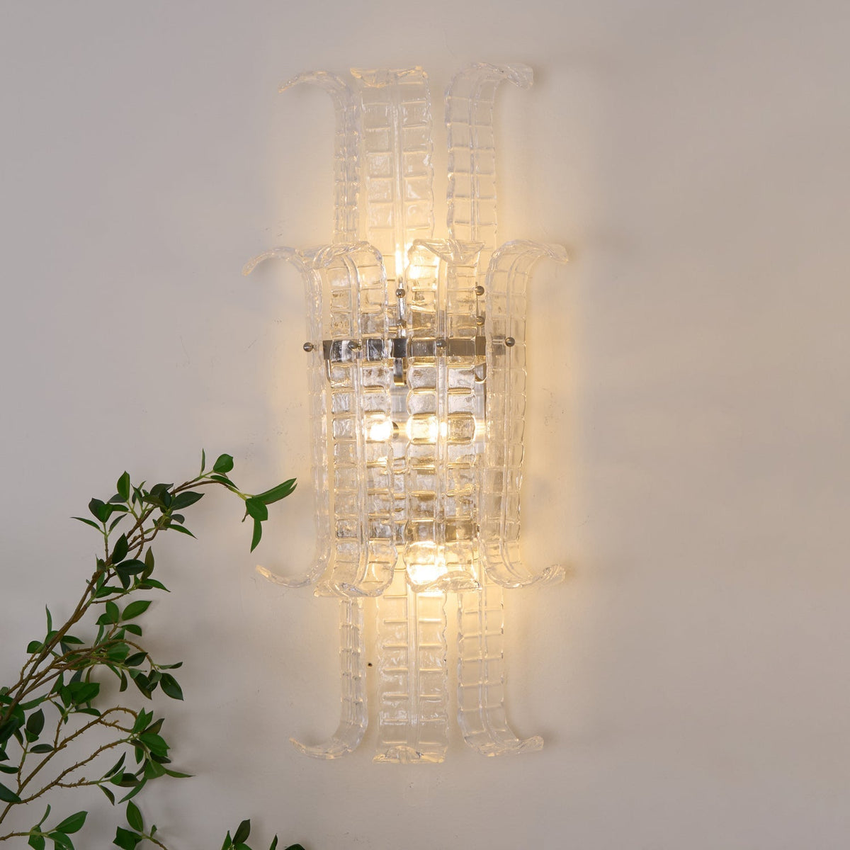 Celearia vägglampa med klar panel i geometriskt Murano-glas