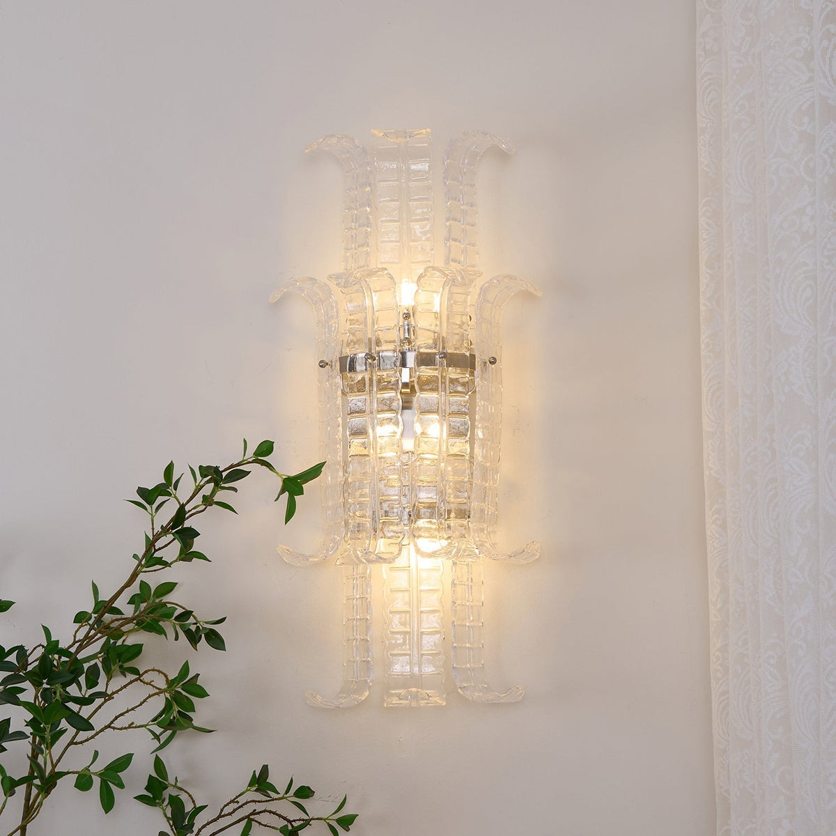 Celearia vägglampa med klar panel i geometriskt Murano-glas