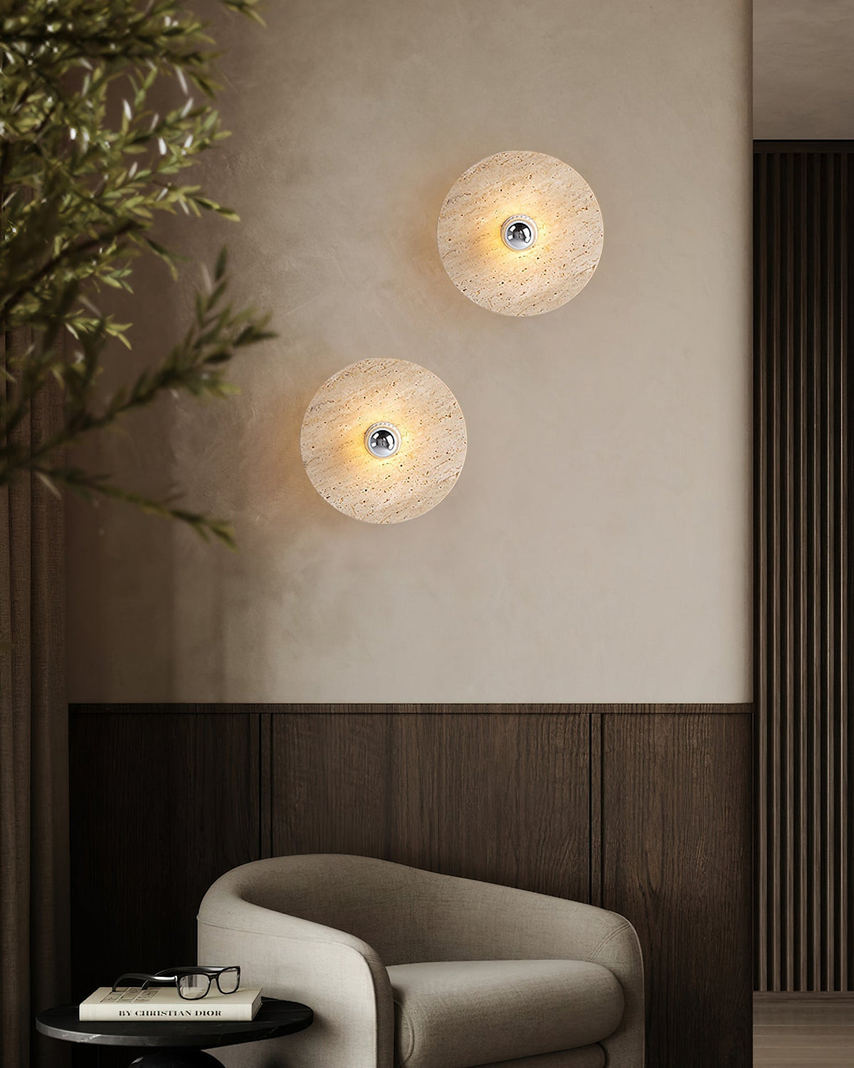 Norarora-loftslampe i travertin