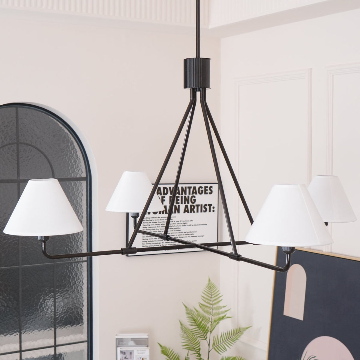 Ornuvyh vintage industriel lysekrone i metal og stof